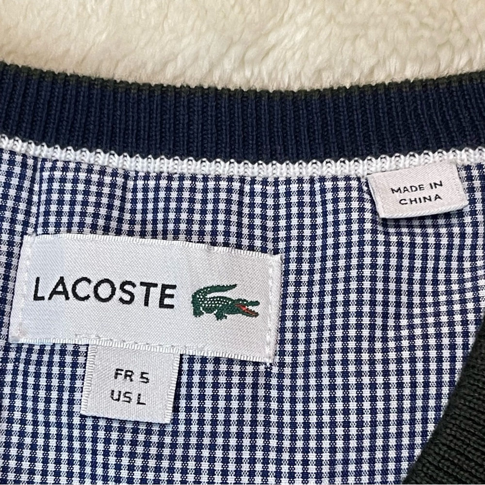 Lacoste V-Neck Jersey Knit Olive Green Sweater Preppy Large Minimalist Academia - Picture 3 of 11